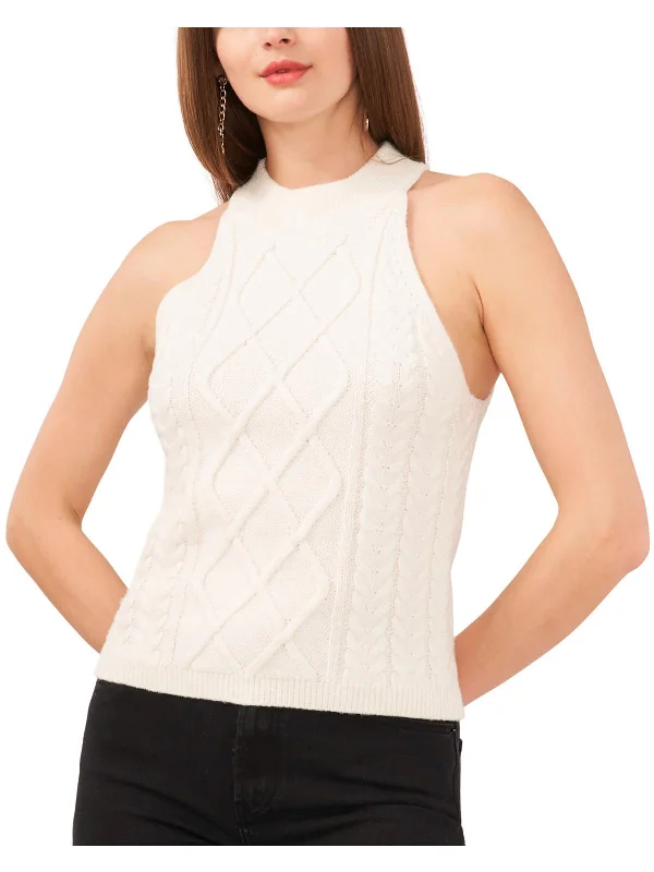 Womens Crochet Vest Turtleneck Sweater Lace Blend Ribbed Blend Corduroy Blend