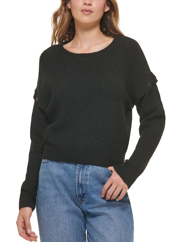 Womens Drop Shoulder Crewneck Pullover Sweater Open Front Closed Front Wrap Front