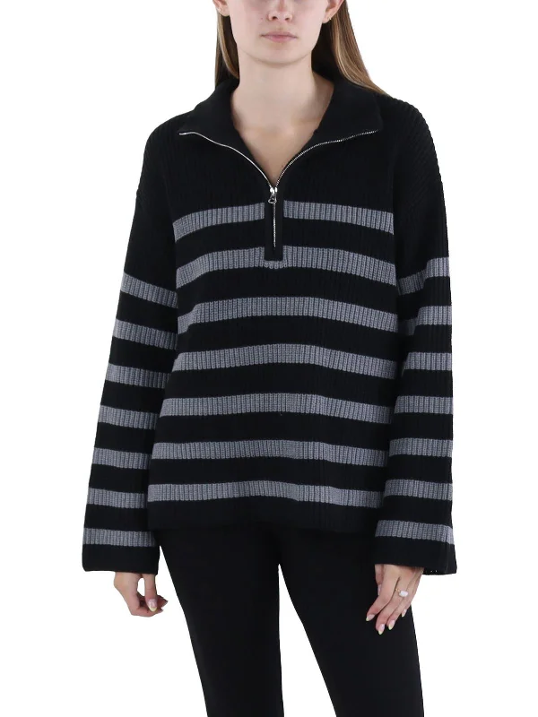 Womens Half Zip Crochet Pullover Sweater Cotton Fabric Linen Fabric Terry Fabric