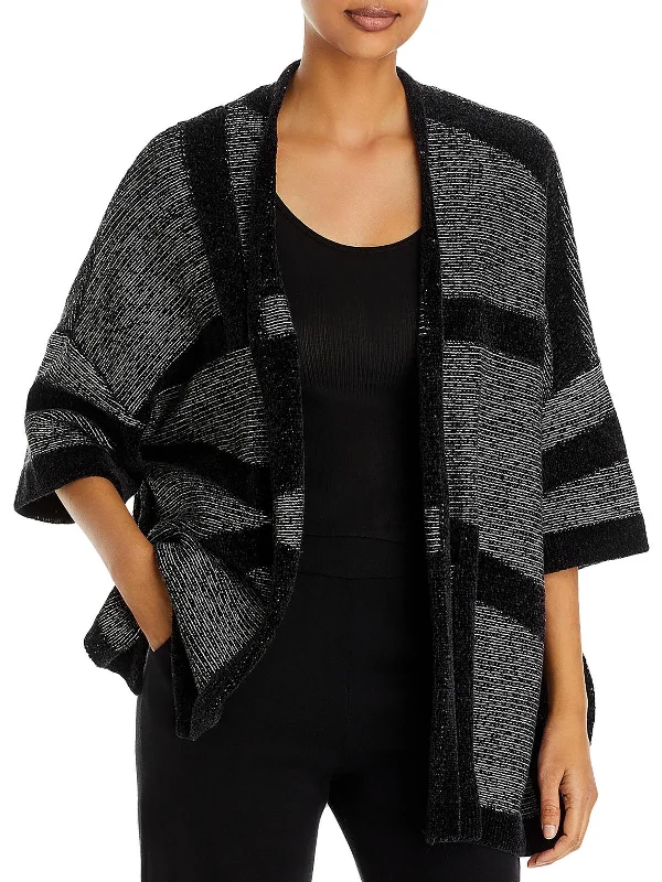 Womens Jacquard Side Slits Poncho Sweater Soft Cozy Warm