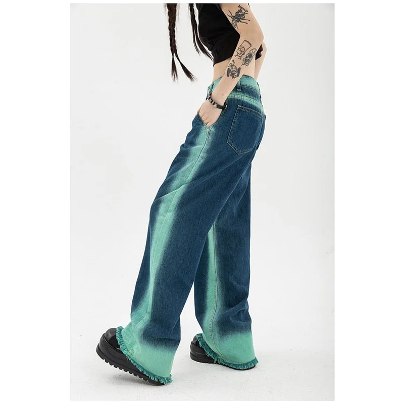 Womens Jeans High Waist Vintage Straight Baggy Pants Chic Design Streetwear Stylish Stone-Wash Denim Jeans