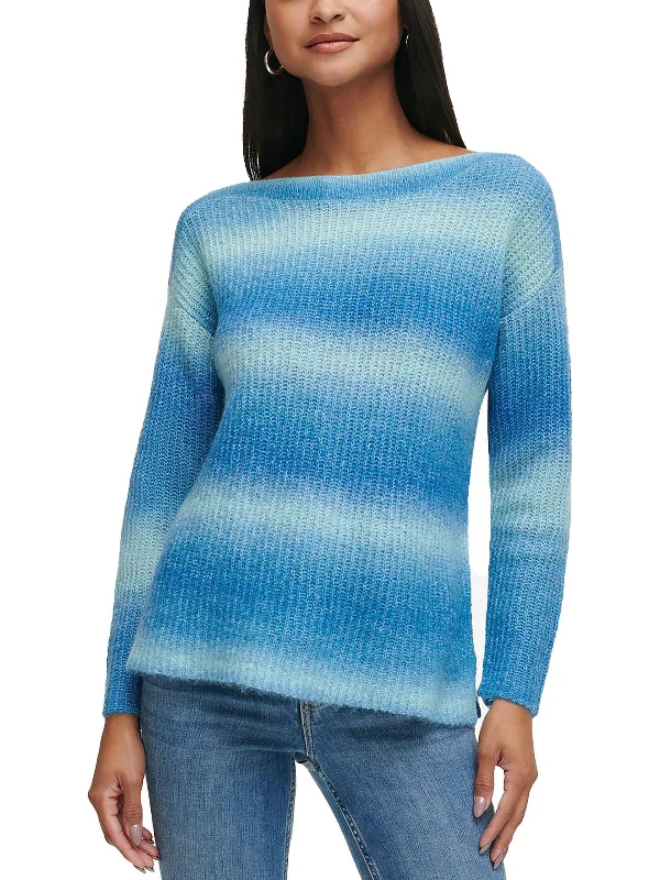 Womens Knit Ombre Pullover Sweater Hooded Sweater Collared Sweater Shawl Collar