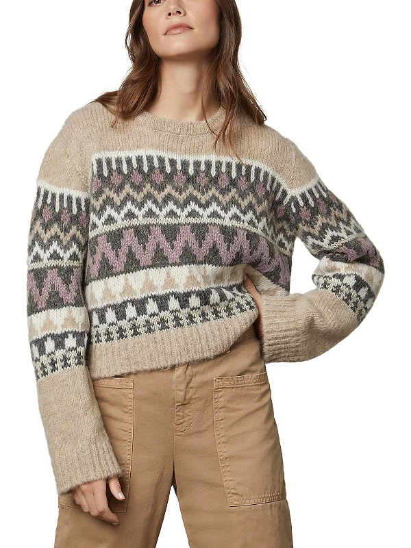 Womens Knit Printed Pullover Sweater Satin Blend Silk Blend Wool Blend