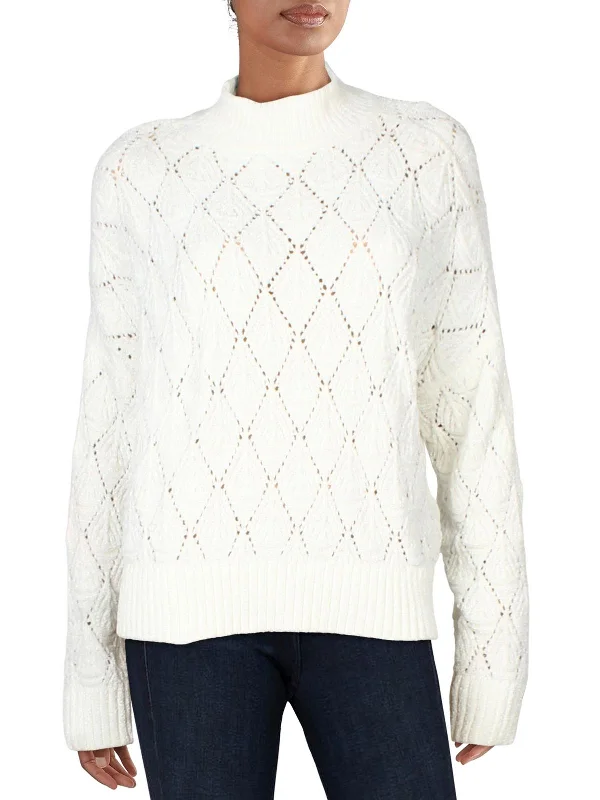 Womens Knit Pullover Mock Turtleneck Sweater Solid Color Striped Floral Print