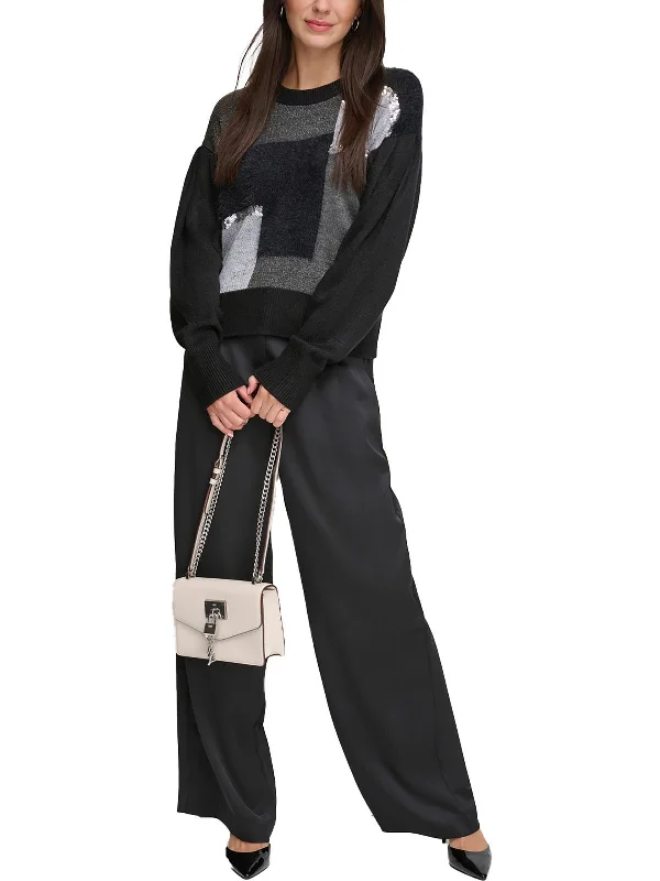 Womens Metallic Sequined Pullover Sweater Collared Crew Neck Turtle Neck