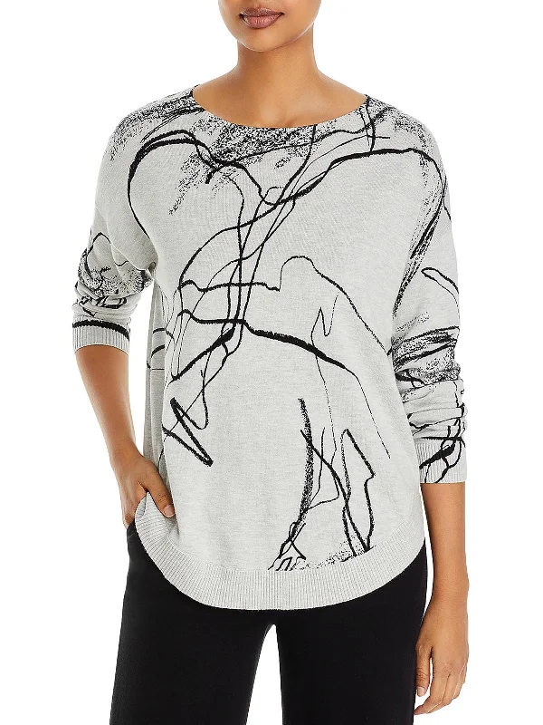 Womens Printed Crewneck Pullover Sweater Layered Multi-layer Single Layer