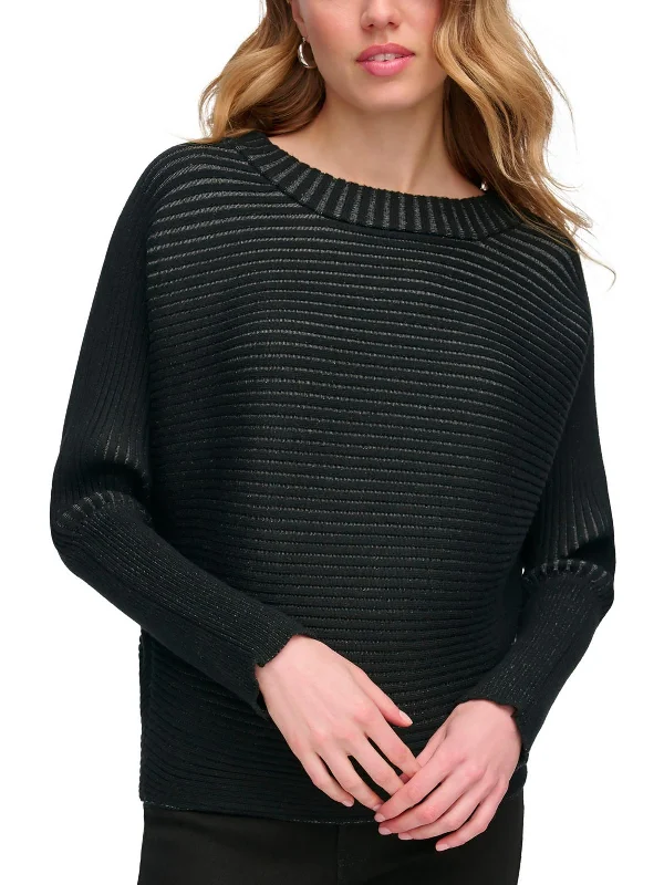 Womens Ribbed Dolman Sleeves Pullover Sweater Silk Blend Satin Velvet