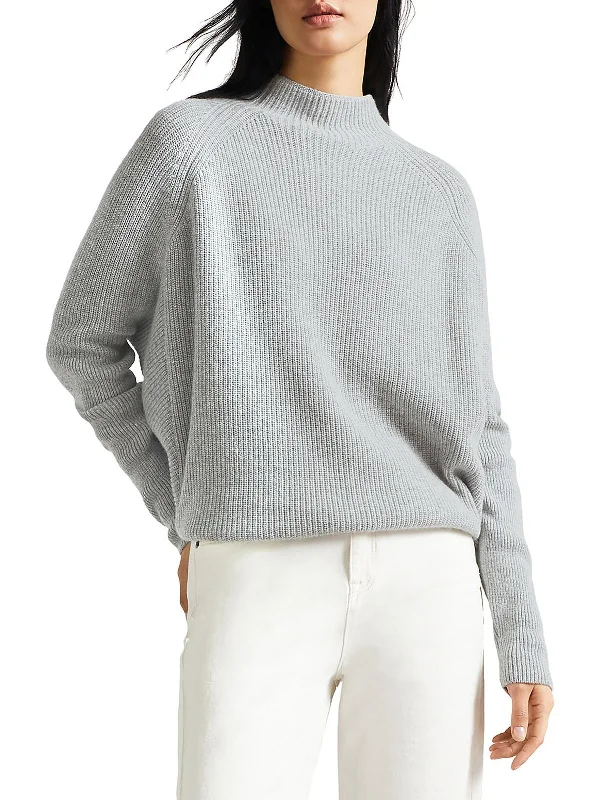 Womens Ribbed Mock Neck Pullover Sweater Oversized Loose Flowy