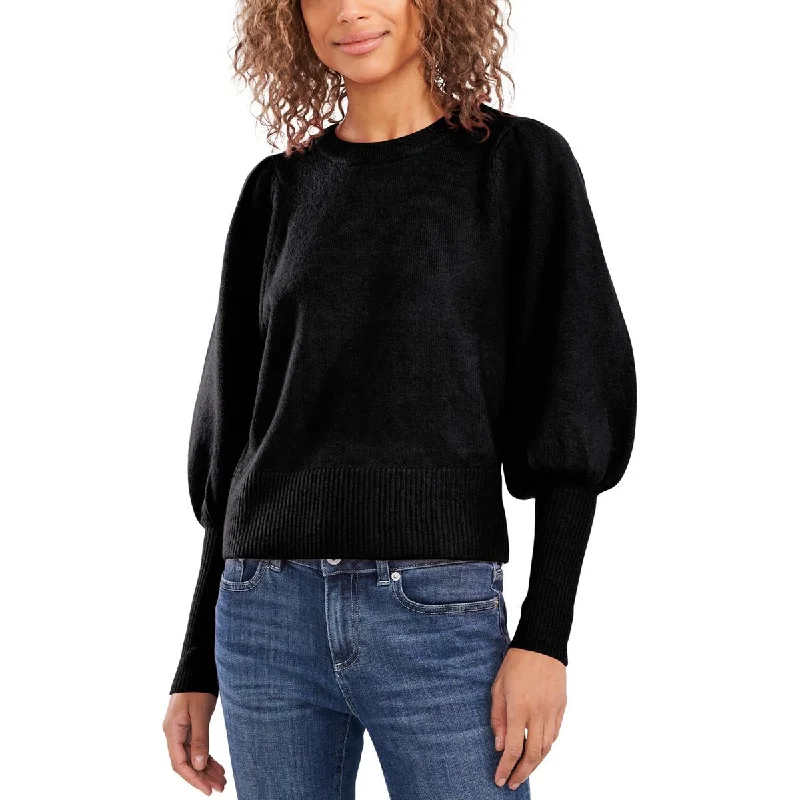 Womens Ribbed Puff Sleeve Pullover Sweater Graphic Sweater Embroidered Appliqued