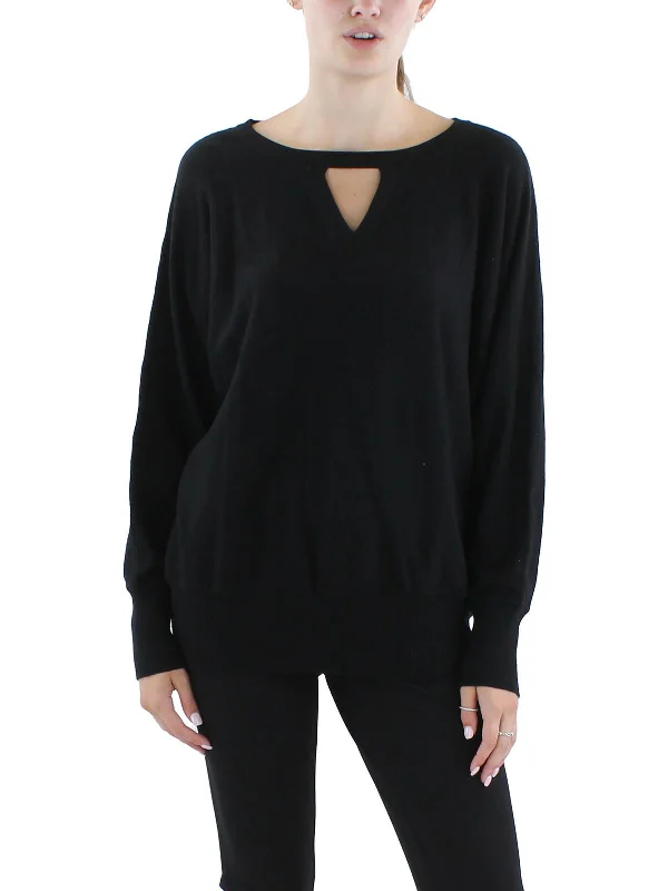 Womens Ribbed Trim Cut-Out Pullover Sweater Ribbed Striped Patterned