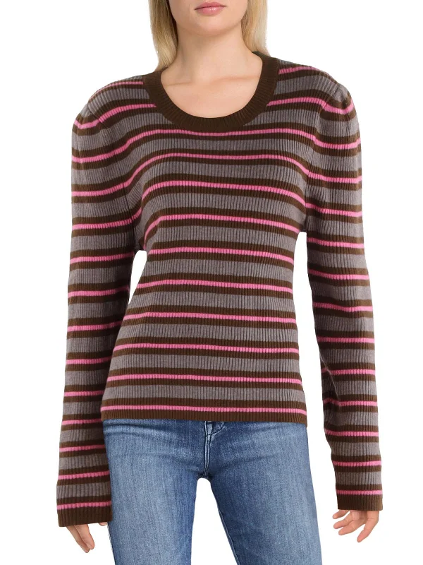 Womens Striped Mock Neck Pullover Sweater Slim Fit Regular Fit Oversized