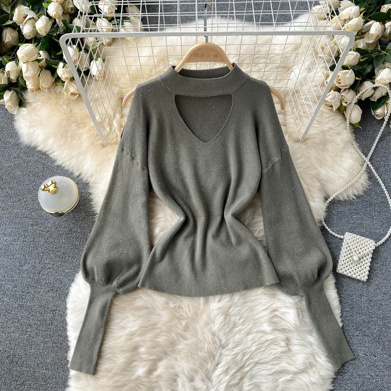 Women's sweater with half high neck design  1604 Houndstooth Herringbone Solid