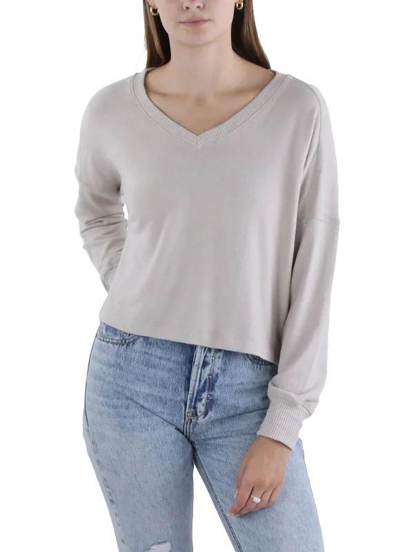 Womens V-Neck Ribbed Trim Pullover Sweater Zippered Front Buttoned Front Snap Front