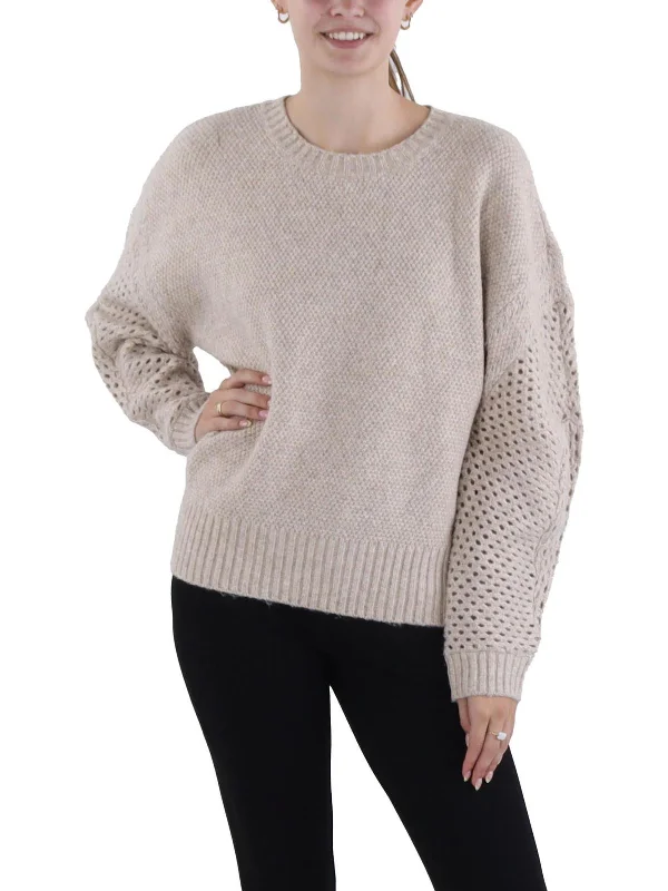 Womens Wool Blend Mix Stitch Pullover Sweater Herringbone Houndstooth Plaid