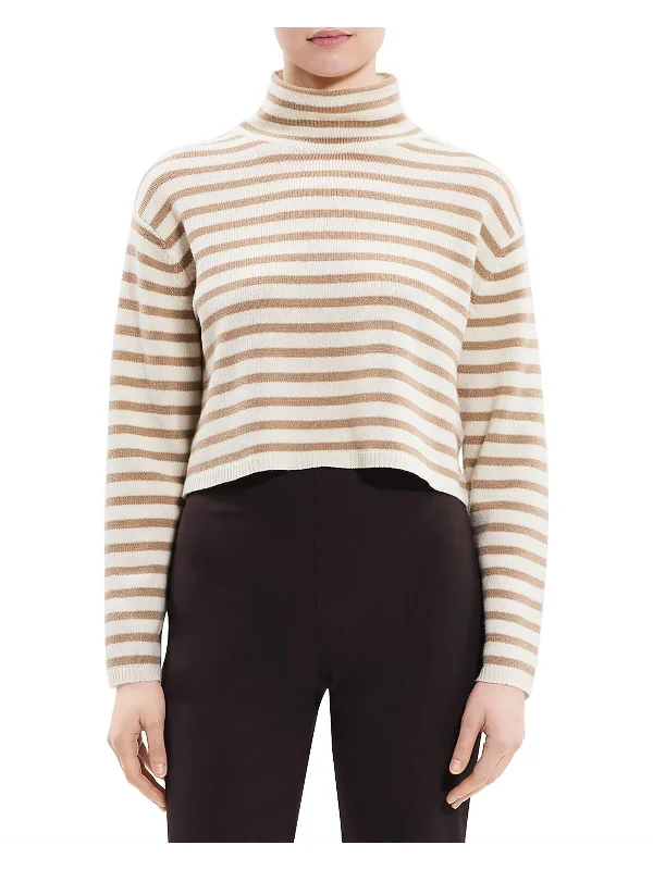 Womens Wool Blend Striped Mock Turtleneck Sweater Anti-Pilling Anti-Shrink Durable