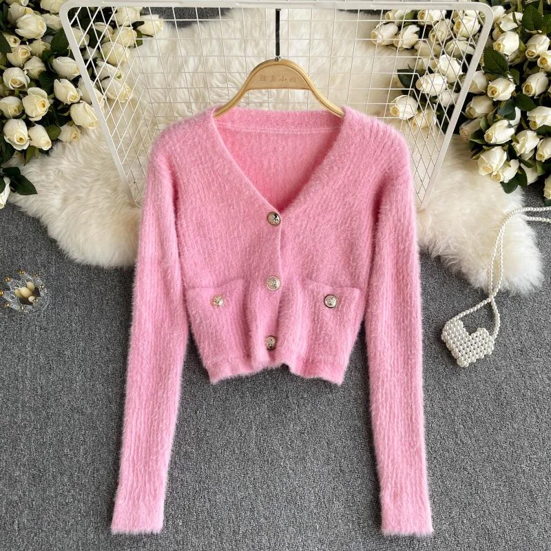 Wool sweater women's autumn long sleeve  1596 Welt Pockets Slit Pockets Flap Pockets