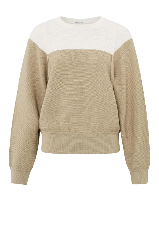Yaya Loose Fit Batwing Sleeve Sweater, White Pepper & Beige Mesh Blend Leather Blend Suede Blend Yaya Loose Fit Batwing Sleeve Sweater, White Pepper & Beige Mesh Blend Leather Blend Suede Blend