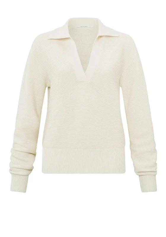 Yaya V Neck Pullover Sweater, Ivory Stretchy Elastic Breathable