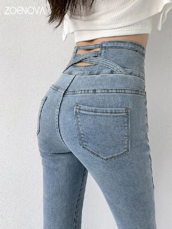 Skinny Pencil Jeans Four Buttons Vintage High Waist Women Slim Fashionable Slim Fit Jeans