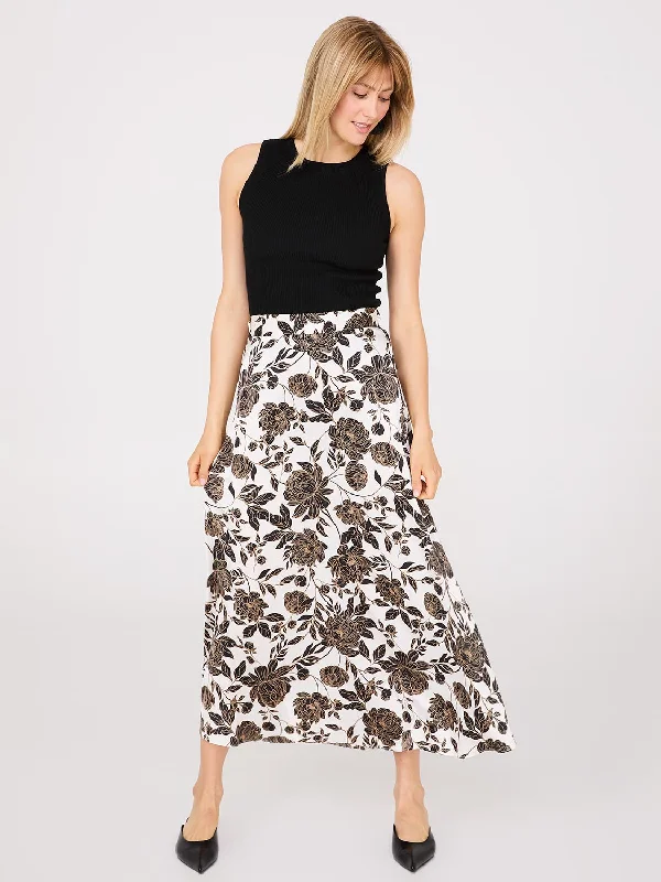 Printed Satin A-Line Skirt silk skirt sleek