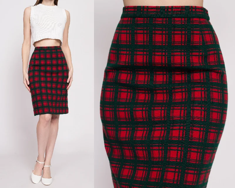 60s I. Magnin Plaid Pencil Skirt - Extra Small corduroy skirt durable