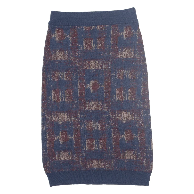 ANTHROPOLOGIE Ottod'ame Midi Straight Skirt Blue Wool Crazy Pattern Womens UK 14 wrap skirt elegant