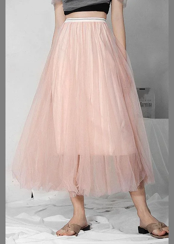 Art Pink Tulle Elastic Waist A Line  Skirt linen skirt relaxed