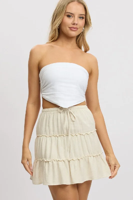 Beige Skater Skirt High Rise Tiered Mini lace skirt elegant