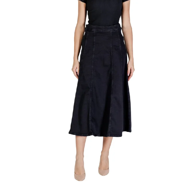 ICHI Black Cotton Skirt linen skirt natural