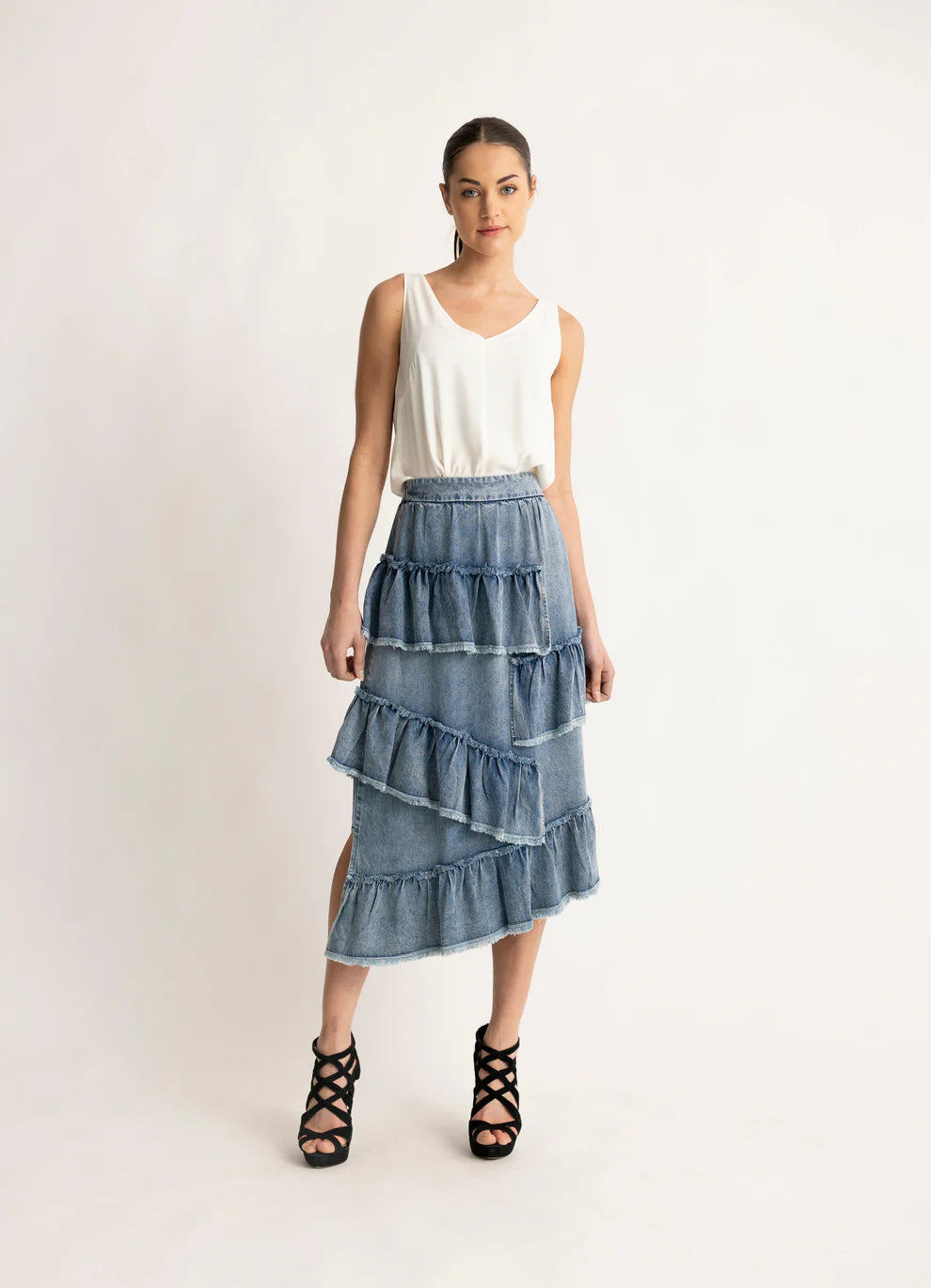 Blacklist Dakota Skirt - Denim Blue leather skirt refined