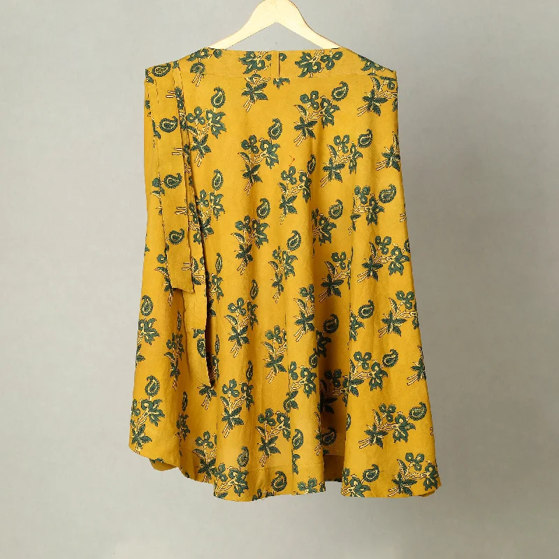 Yellow - Block Print Cotton Wrap Around Ajrakh Skirt 33 chiffon skirt airy