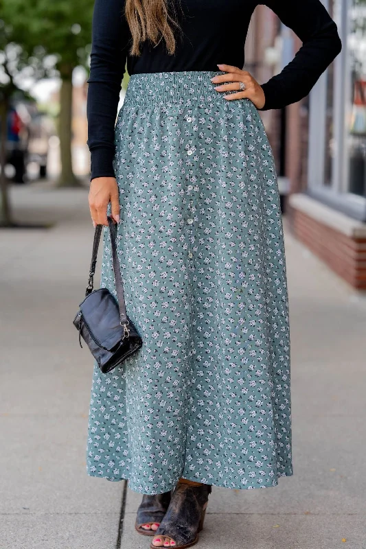 Bouquets Button Accent Maxi Skirt leather skirt sleek