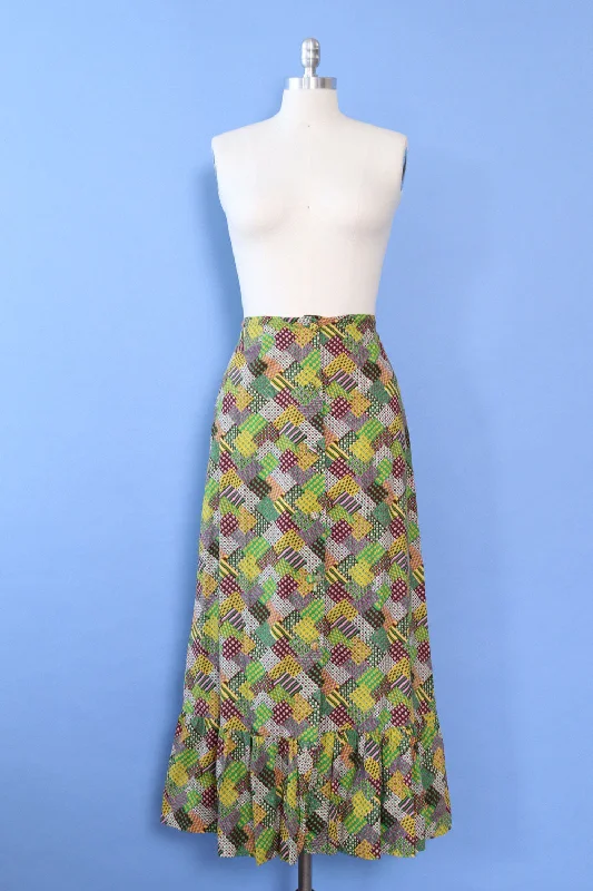 Calico Patchwork Print Skirt XS/S belted skirt waist