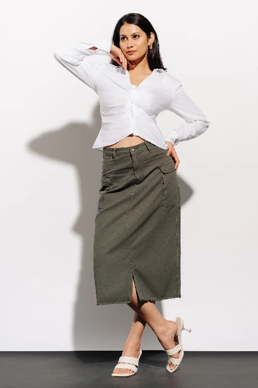 Camo Green Cargo Denim Skirt chiffon skirt airy