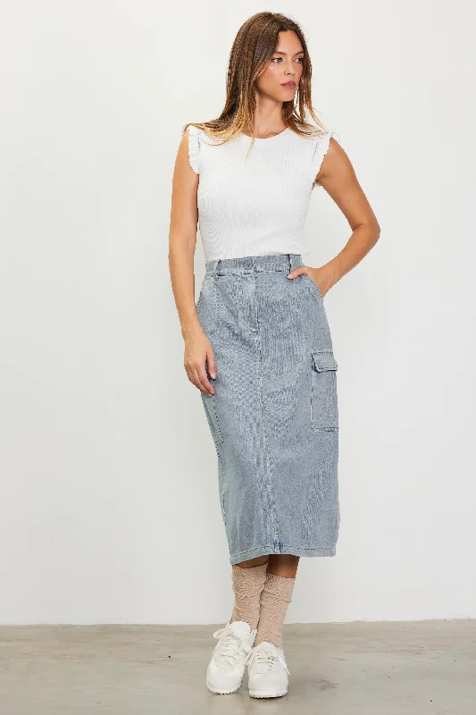 Cargo Detail Denim Midi Skirt wrap skirt elegant
