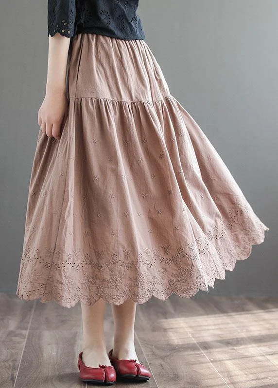 Chic Khaki Patchwork Hollow Out A Line Fall Skirts wool skirt breathable