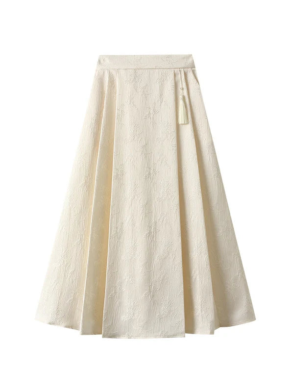 Chinese National Wind Jacquard High Waist Skirt high slit skirt