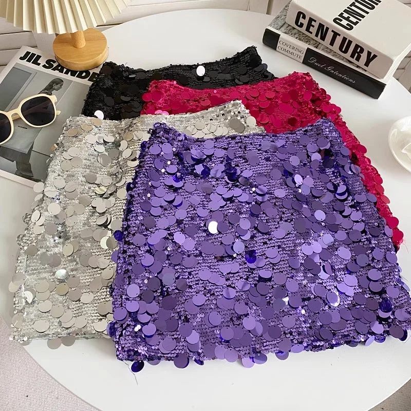 Chunky Sequin Mini Skirt (4 Colors) denim skirt casual