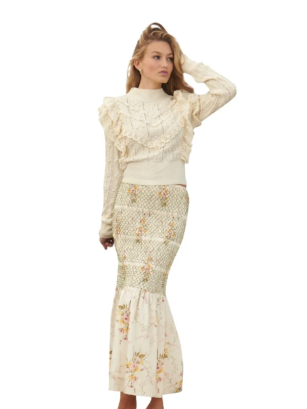 Ellie Makir Smocked Floral Maxi Skirt velvet skirt sumptuous