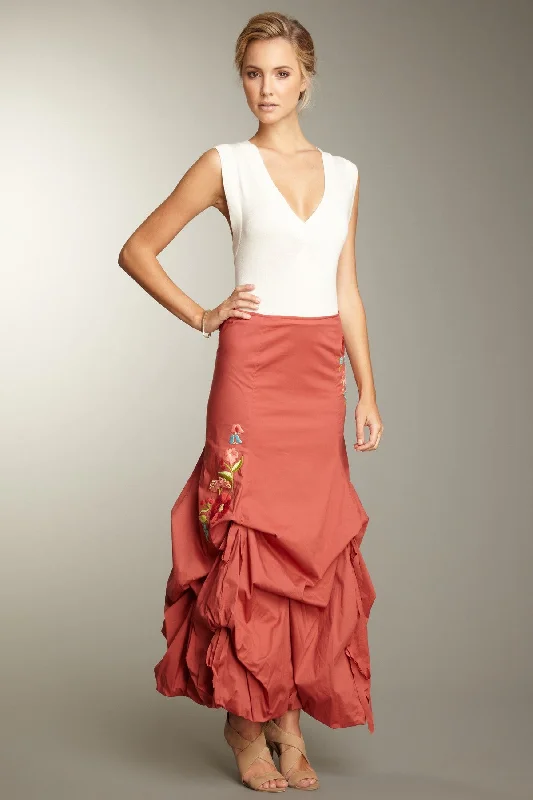 Embroidered Stretch Poplin Balloon Skirt - Melon seamless skirt comfort