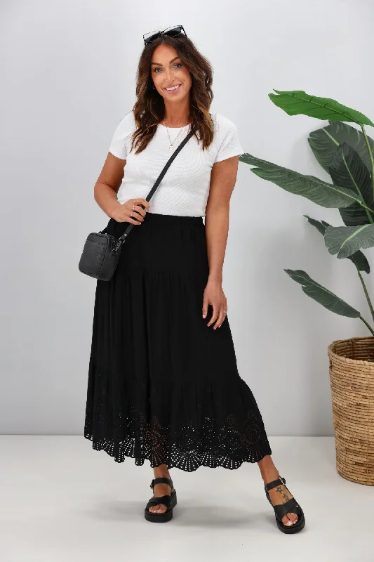 Gloss by Shine Liza Broderie Hem Skirt Black chiffon skirt airy