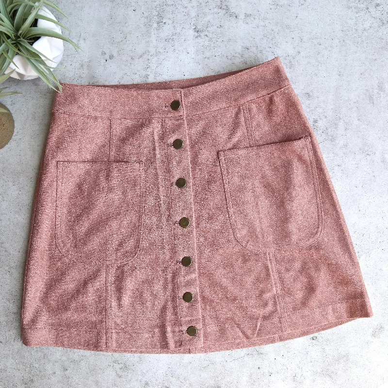 Final Sale - Cotton Candy LA - High Standards Suede Skirt in Mauve/Dusty Pink denim skirt durable