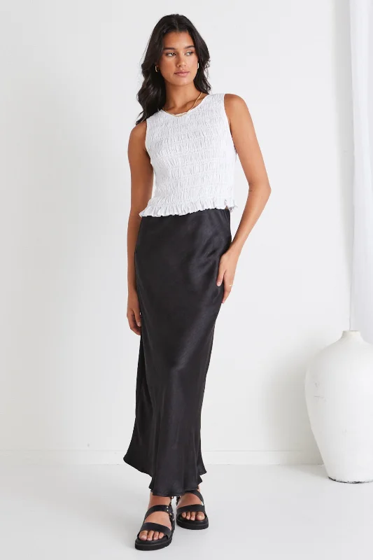 Ivy Black Satin Bias Midi Skirt linen skirt breathable