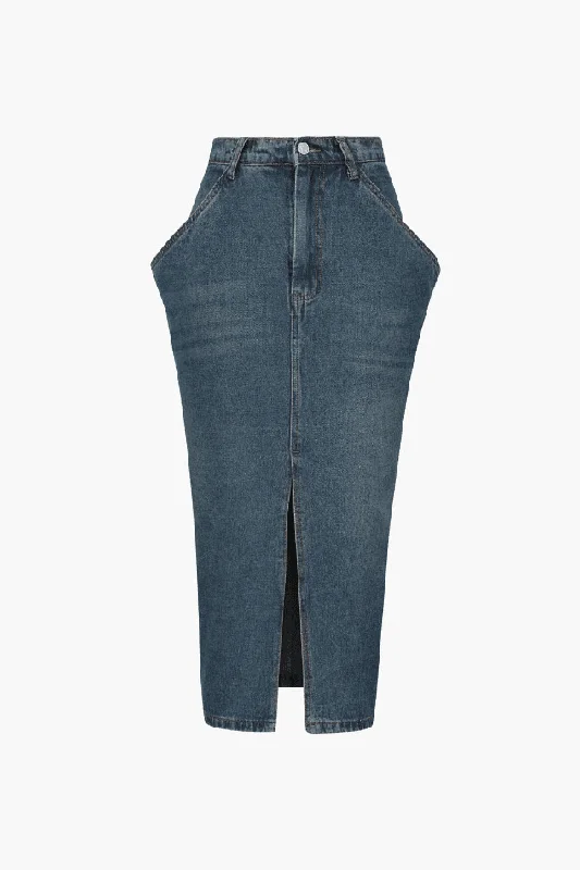 Large Pocket Slit Denim Skirt chiffon skirt flowing
