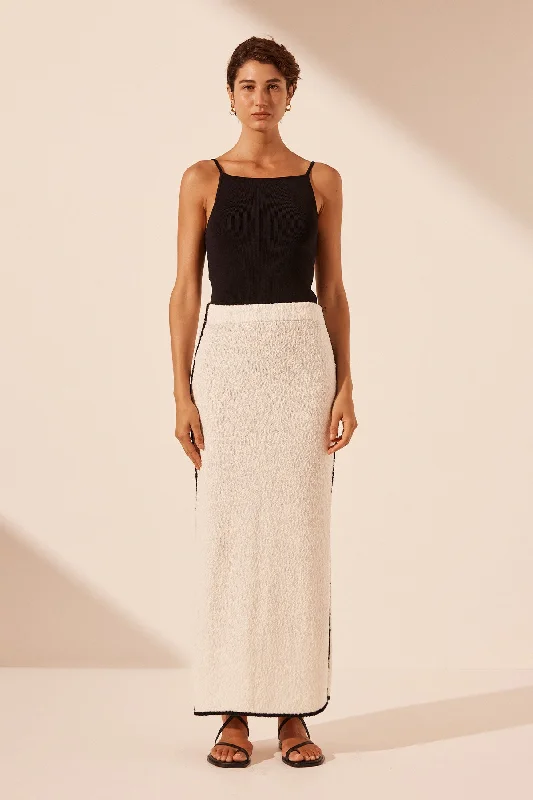LENA SIDE SPLIT MAXI SKIRT - IVORY/BLACK velvet skirt sumptuous