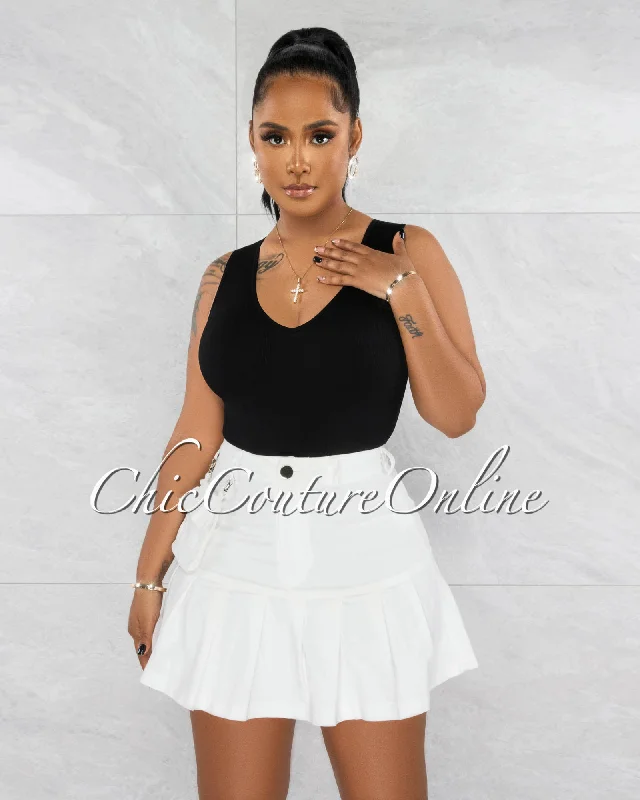 Lewina Off-White Pleated Denin Fanny Pack Skirt chiffon skirt delicate