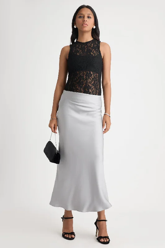Light Grey Satin Skirt leather skirt durable