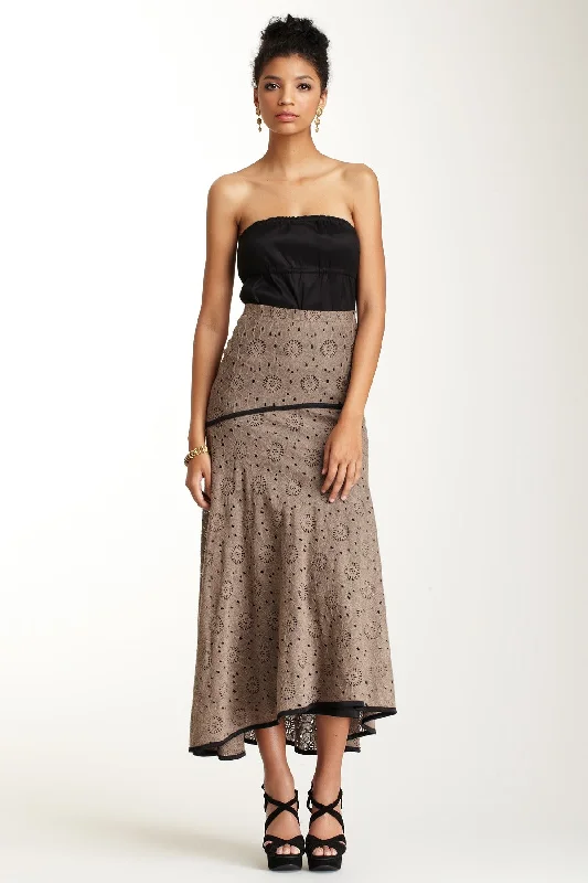 Long Lace Skirt - Putty velvet skirt rich