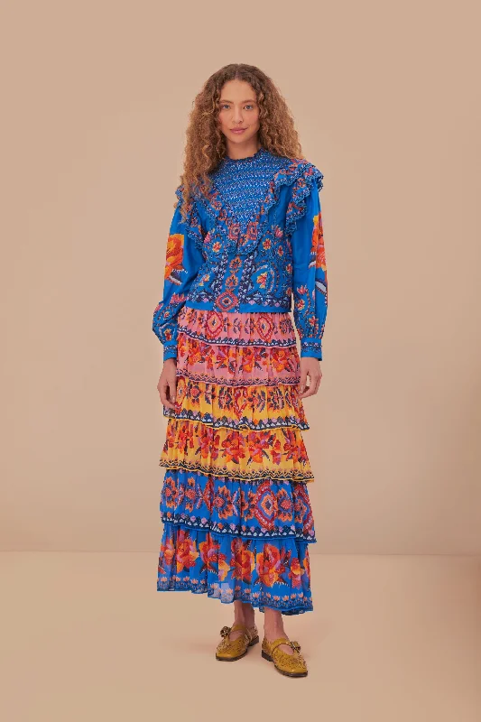 Blue Lucy Floral Ainika Maxi Skirt leather skirt modern