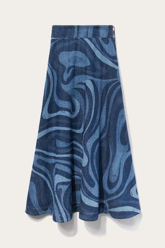 Marmo-Print Denim Skirt lace skirt feminine
